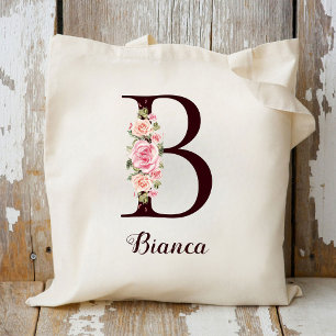 Minimale Letter B Blush Floral Gepersonaliseerd ca Tote Bag