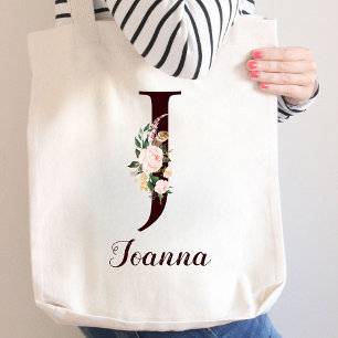 Minimale Letter J Blush Floral gepersonaliseerd ca Tote Bag