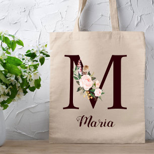 Minimale letter M Blush Floral gepersonaliseerd ca Tote Bag