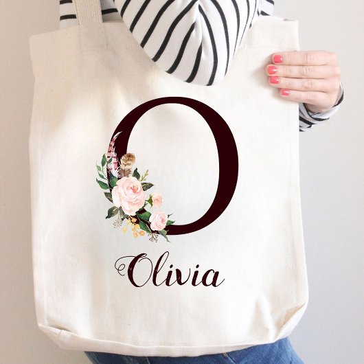 Minimale letter O Blush Floral gepersonaliseerd ge Tote Bag