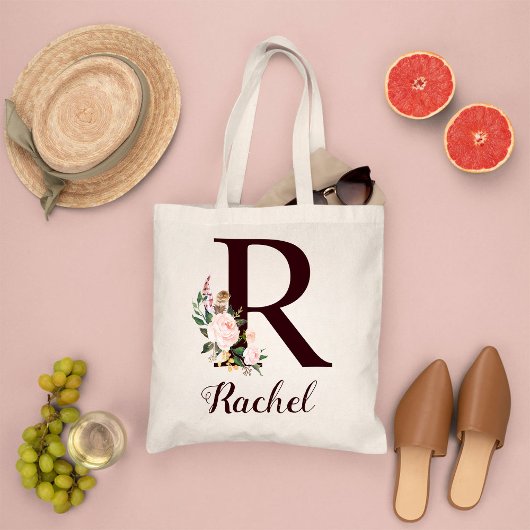 Minimale letter R Blush Floral gepersonaliseerd ca Tote Bag
