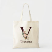 Minimale Letter V Blush Floral Gepersonaliseerd ca Tote Bag (Voorkant)
