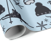 Minimale, leuke ski-design op een blauwe achtergro cadeaupapier (Rol Hoek)