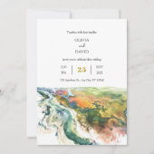 Minimale levendige kustlandschap strand bruiloft kaart (Voorkant)