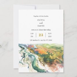 Minimale levendige kustlandschap strand bruiloft kaart