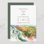 Minimale levendige kustlandschap strand bruiloft kaart (Voorkant / Achterkant)