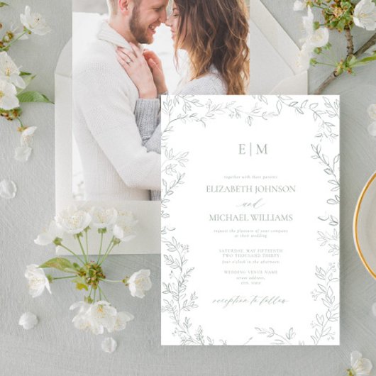 Minimale lezerspagulatie Groene foto Monogram Wedd Kaart