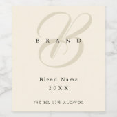 Minimale lichtbeige Black Elegant Monogram Company Wijn Etiket (Enkel label)