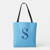 Minimale lichtblauw met groot blauw marinemonogram tote bag (Achterkant)