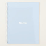 Minimale lichtblauwe aangepaste naam monogram jaar planner<br><div class="desc">Minimalistische bleke lichtblauwe aangepaste naam,  speen,  monogram,  initialen of jaar eenvoudige moderne,  elegante gepersonaliseerde planner. Aangepaste witte tekst op lichtblauwe effen effen kleur achtergrond.</div>