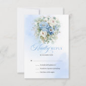 Minimale lichtblauwe bloemige huwelijks-RSVP RSVP Kaartje (Voorkant)