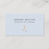 Minimale lichtblauwe Faux Gold Scissors Haarstylis Visitekaartje (Voorkant)