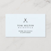 Minimale lichtblauwe papieren textuur kapper visitekaartje (Voorkant)