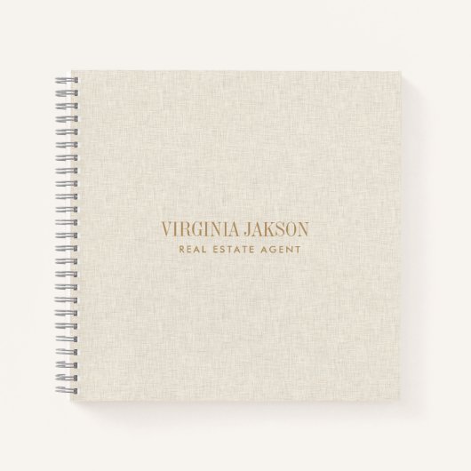 Minimale lichte crème linnen textuur print notitieboek (Voorkant)