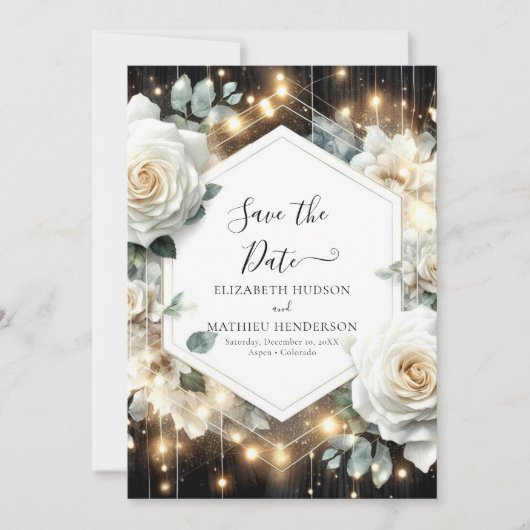 Minimale Lichten Witte Rozen Trouwen Save The Date (Voorkant)