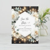 Minimale Lichten Witte Rozen Trouwen Save The Date (Staand voorkant)