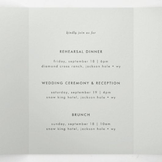 Minimale Lichtgrijze Multi-Event bruiloft uitnodig Drieluik Uitnodiging (Binnenkant midden)