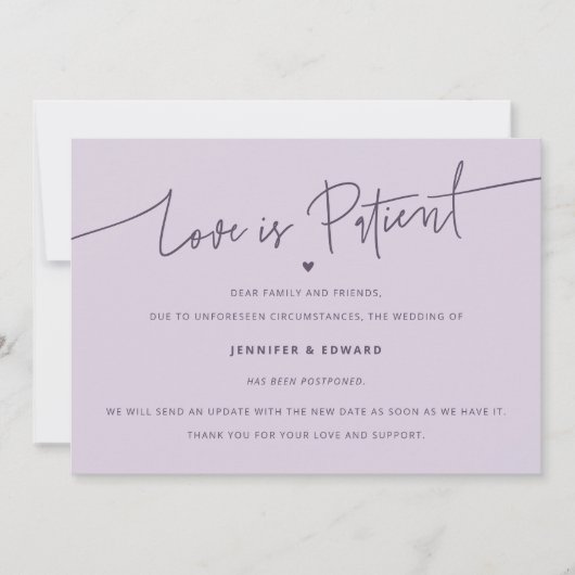 Minimale liefde is patiënt bruiloft update Paarse Kaart (Voorkant)