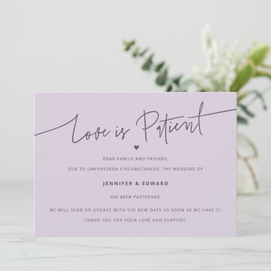 Minimale liefde is patiënt bruiloft update Paarse Kaart (Staand voorkant)