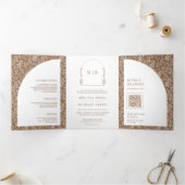 Minimale lijn Art Leaf Arch Beige Bruiloft Drieluik Uitnodiging (Binnen)