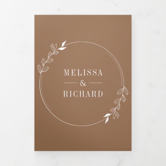 Minimale lijn Art Leaf Arch Beige Bruiloft Drieluik Uitnodiging (Cover)