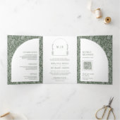Minimale lijn Art Leaf Arch Sage Groene bruiloft Drieluik Uitnodiging (Binnen)