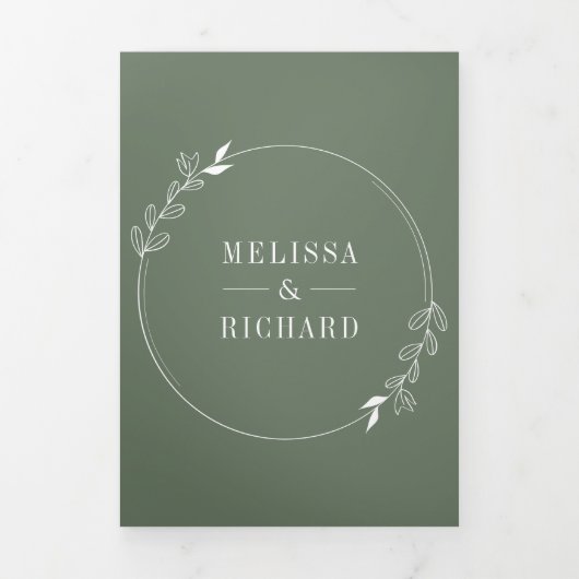 Minimale lijn Art Leaf Arch Sage Groene bruiloft Drieluik Uitnodiging (Cover)