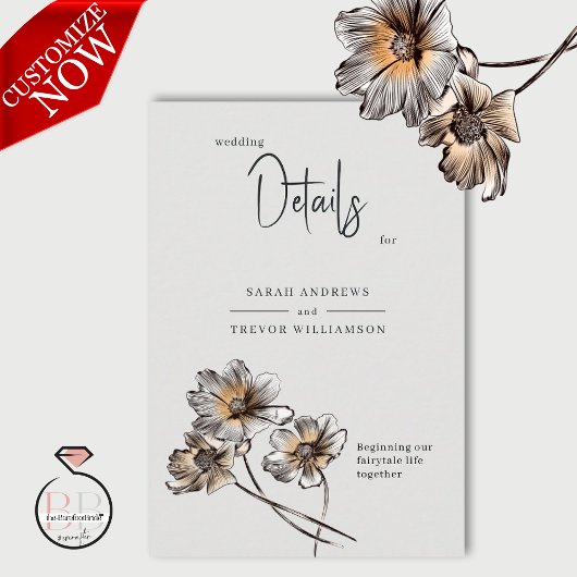 Minimale lijn art terracotta papavers informatiekaartje