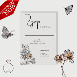 Minimale lijn art terracotta papavers RSVP kaartje