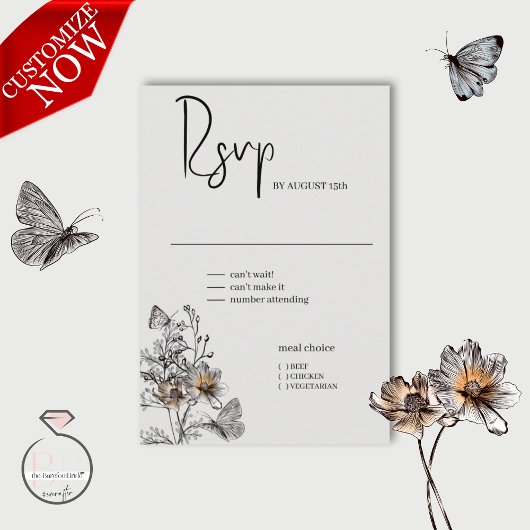 Minimale lijn art terracotta papavers RSVP kaartje