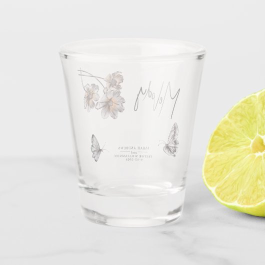 Minimale lijn art terracotta papavers shot glas (Achterkant)