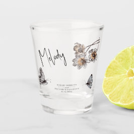 Minimale lijn art terracotta papavers shot glas