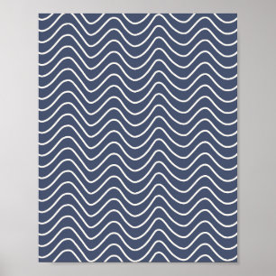 Minimale lijn Chevron Patroon Marine Blauw Poster