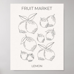 Minimale lijn citroenfruitmarkt poster