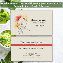 Minimale lijn Gezicht Pastel Bloemen Business Chic Afsprakenkaartje