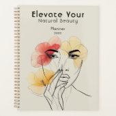 Minimale lijn Gezicht Roze Bloemen Beauty Business Planner (Voorkant)