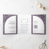 Minimale lijn kunst blad boog stoffige Paarse brui Drieluik Uitnodiging (Binnen)