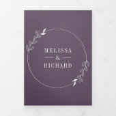 Minimale lijn kunst blad boog stoffige Paarse brui Drieluik Uitnodiging (Cover)