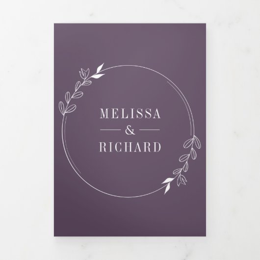 Minimale lijn kunst blad boog stoffige Paarse brui Drieluik Uitnodiging (Cover)