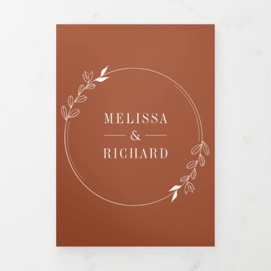 Minimale lijn kunst blad boog terracotta bruiloft drieluik uitnodiging (Cover)