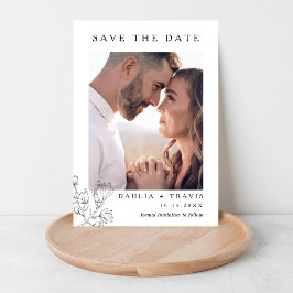 Minimale Lijn Kunst Bloemige Foto Save the Date Magnetische Uitnodiging