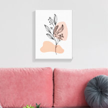 Minimale Lijnkunst Bloem Canvas – Zachte Pastel Bo