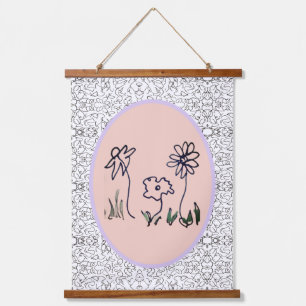 Minimale lijnkunst bloemen - wandtapijt hangend wandkleed