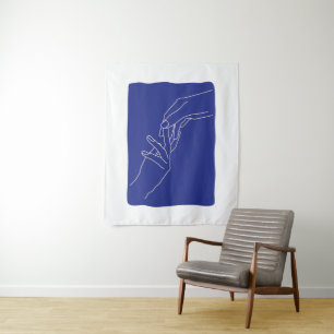 Minimale lijnkunst handen abstract modern blauw po wandkleed