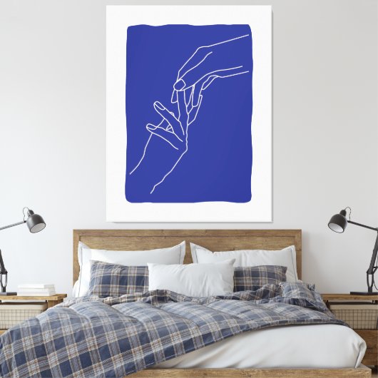 Minimale lijnkunst handen abstract modern blauwe p canvas afdruk (Insitu (Slaapkamer))