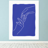 Minimale lijnkunst handen abstract modern blauwe p canvas afdruk (Insitu (Houten vloer))