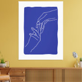 Minimale lijnkunst handen abstract modern blauwe p canvas afdruk (Insitu (Woonkamer))