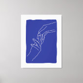 Minimale lijnkunst handen abstract modern blauwe p canvas afdruk (Voorkant)
