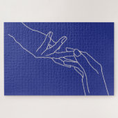 Minimale lijnkunst handen abstract modern blauwe p legpuzzel (Horizontaal)