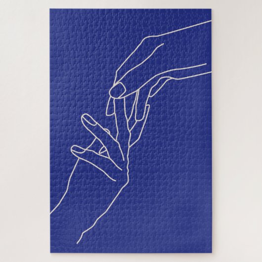 Minimale lijnkunst handen abstract modern blauwe p legpuzzel (Verticaal)